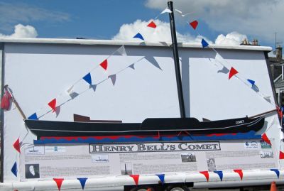 Comet Gate
This model of the Comet gate, a Helensburgh Heritage Trust project, was constructed by Babcocks apprentices at the Clyde Submarine Base at Faslane and was on display at the pier for the bicentenary celebrations on Saturday August 4. It is hoped to find a suitable site for the metal gate proper to be erected. Photo by John Urquhart.
