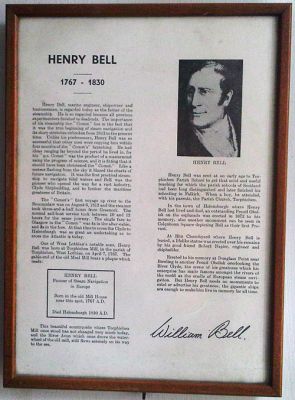 Torphichen plaque
This explanation accompanies the plaque prepared by Henry Bell's great grand nephew William Bell, and presented to St John's Church in Torphichen by leading Clyde shipbuilder Sir Ross Belch.
