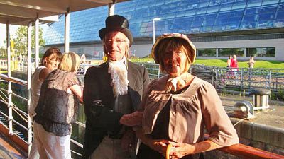 Mr and Mrs Bell
'Mr and Mrs Henry Bell', who were from a Greenock drama group, were on board the paddle steamer Waverley for the Waverley Comet bicentenary cruise on Friday August 10 2012. They knew their history, and chatted to many of the passengers. Photo by Kenneth Crawford.
