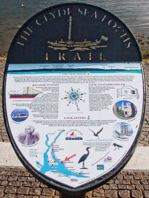 New panel
This new panel featuring information about the town, including references to Henry Bell and his ground breaking invention, was unveiled by 'Mr Bell' on Helensburgh seafront as part of the bicentenary celebrations on Saturday August 4 2012. The panel replaces an earlier version which was one of ten put in place to encourage motorists to explore â€˜The Clyde Sea Lochs Trailâ€™, a scenic coastal route from Dumbarton via Cardoss, Helensburgh, Rhu, Garelochhead and the Rosneath Peninsula to Arrochar. Photo by Donald Fullarton.
