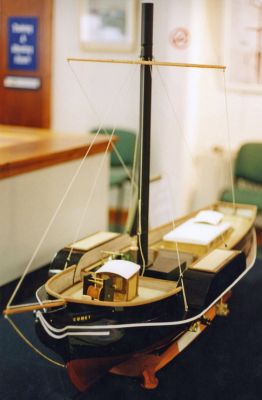 Model in 2002
A model of Henry Bell's Comet on display at the Bell Exhibition at Helensburgh Library organised by Doris Gentles as part of the burgh's bicentenary celebrations in 2002.
