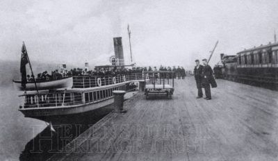 Loch Lomond steamer
A Loch Lomond steamer, possibly the SS Prince George, meets the train at Balloch Pier, circa 1917.
Keywords: Balloch Pier ferry train