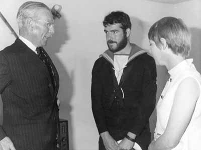 Churchill Opening
The Lord Lieutenant of Dunbartonshire, Brigadier Robert Arbuthnott, meets the first tenants at the official opening of the Churchill naval married quarters estate in May 1969.
