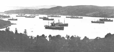 The Ship Park
The Gareloch has often been a haven for shipping, merchant and navy. This photograph looking down on the loch from Whistlefield was probably taken in the 1930s.
