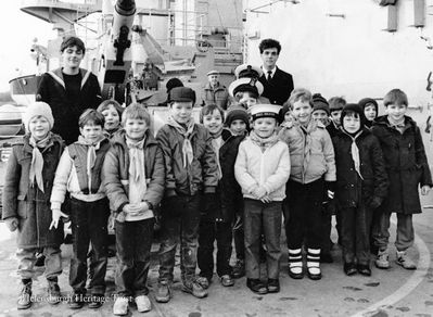 Beavers on Beaver
Members of Helensburgh's 3rd Beavers are pictured on a visit to HMS Beaver in 1985. Image supplied by Geoff Riddington.
