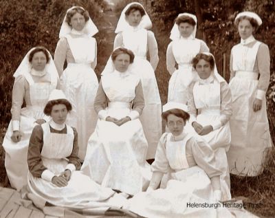 Nurse Annie Baird
Annie Baird, sister of John Logie Baird, can be seen top left in this group of young nurses pictured at Hythe, Kent, c.1911. Image supplied by her nephew, Professor Malcolm Baird.
