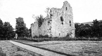 Bannachra Castle
The ruins of Bannachra Castle on the Luss road from Helensburgh, between Cross Keys and Arden. The Castle was in roughly the shape of a parallelogram, 46 feet long and 24 feet wide, and was three storeys high with a barrel vaulted basement, a main or hall floor and an attic floor. It is currently owned by the Lumsden family, which has owned the lands on which the castle is since the 19th century. Reputed to be on the site of a former construction, it was probably built in the 16th century. Image c1940.
