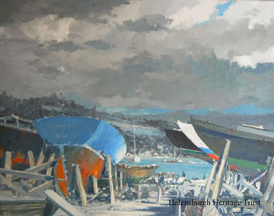 Boatyard, Kilcreggan by Arthur Henry Turner
This is one of two works by Arthur H.Turner (1901 to 1970) acquired by the Anderson Trust, the other being Clyde Regatta.
