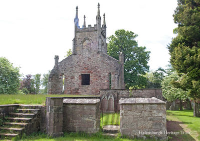 Cardross Old Parish Church
The church, the second on the site, was built in 1826 to designs by Greenock architect George Dempster. It was destroyed by incendiary bombs dropped by German bombers over the night of May 5-6 1941. The tower and walls were made safe in 1954 as a memorial, with the interior raised as a lawn, and the tower was restored in 1999. The graveyard contains monuments from the 17th, 18th and 19th centuries. This image taken from the rear was supplied by Donald Fullarton.
