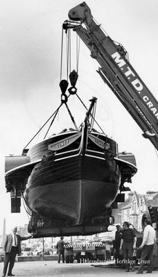 Comet replica
The replica of Henry Bell's Comet built by Lithgow apprentices for the Comet 150th anniversary in 1962 is lifted on to a trailer to be taken to its permanent home in Port Glasgow town centre after the celebrations.
