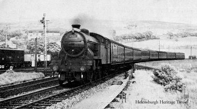 Craigendoran train
The 4.17 p.m. Glasgow Queen Street to Helensburgh train, drawn by Class V3 2-6-2 tank engine no.67626, is seen approaching Craigendoran Station on July 2 1955. Image by Ian S.Pearsall.
