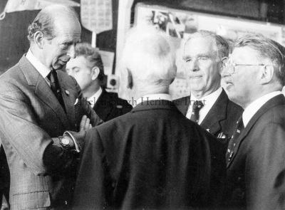 The Duke of Kent at Rhu
HRH The Duke of Kent visits the Rhu RNLI Station on July 27 1994. He is talking to Ferdie Thurgood (back to camera) and Dr Peter Campbell.

