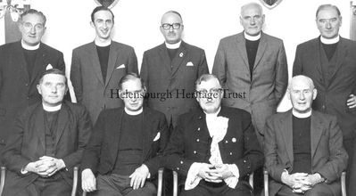 Moderator's visit
The Moderator of the General Assembly of the Church of Scotland, the Very Rev Dr Roy Sanderson, was in Helensburgh in September 1967 as part of a visit to Dumbarton Presbytery. This picture at the Queen's Hotel shows (standing) the Rev Jack Dutch of Old and St Andrew's, the Rev Andrew Scobie of Cardross, the Rev Dr George Logan of Park, the Rev Merricks Arnott of Rosneath, the Rev J.Murray of Garelochhead; (front) the Rev L.A.Ritchie of St Columba, the Rev Robert Cairns of St Bride's, Dr Sanderson, and the Rev Dr T.Crouther Gordon of Helensburgh.
