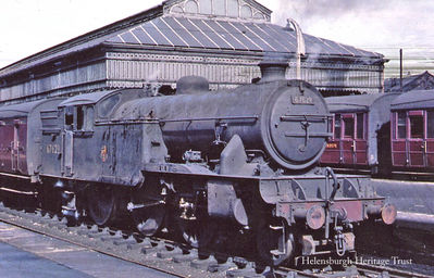 67629 at Helensburgh
An engine of the 84-ton V1 Class introduced in 1930, 67629, waits at Helensburgh Central. Photo reproduced by kind permission of the Duncan Chandler Collection, the copyright holder.
