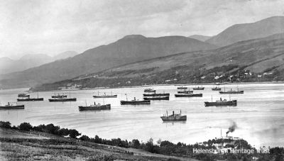 Laid up shipping
Merchant shipping laid up in the Gareloch off Clynder during the 1930s.
