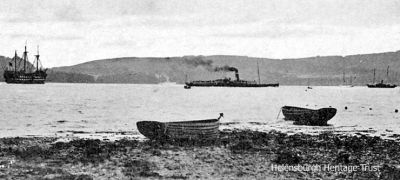 Gareloch from Ardencaple
A view of the Gareloch from Ardencaple, showing the Training Ship Empress and the steamer Lucy Ashton. Image date unknown.
