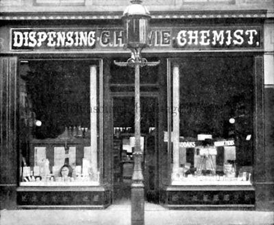 Harvie Chemist
The 4 East Princes Street premises of Geo. Harvie & Son, dispensing and photographic chemists, offering films, plates, papers and all photographic requisites â€” including a dark-room for the use of customers. Image circa 1910.
