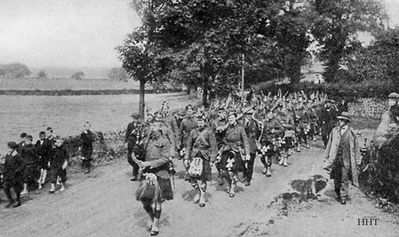 Helensburgh Company 9th Argylls
The Helensburgh Company of the 9th Argylls on the march on August 4 1914, with young admirers keeping pace. This image is from a booklet entitled 'With the 9th Argylls in France and Flanders', printed and published by Macneur & Bryden Ltd. in Helensburgh and donated to Helensburgh Heritage Trust in 2010.
