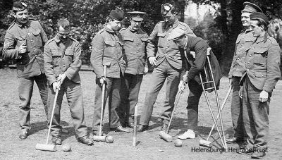 Croquet for all
During World War One from 1914-18 the Helensburgh Town Council-owned Hermitage House in Hermitage Park became a military hospital with a capacity for 58 patients who were sent from Stobhall Hospital in Glasgow. The wounded men in their blue uniforms were a familiar sight in the town, being wheeled around the park by their nurses. A number of local ladies and girls helped out in the hospital and the local Red Cross detachment also assisted the trained nurses. This photo by Helensburgh lamplighter Edward Graham, supplied by his great great grandson Ian MacQuire, shows patients playing croquet.
