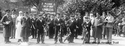 Hermitage collection
During World War One from 1914-18 the Helensburgh Town Council-owned Hermitage House in Hermitage Park became a military hospital with a capacity for 58 patients who were sent from Stobhall Hospital in Glasgow. The wounded men in their blue uniforms were a familiar sight in the town, being wheeled around the park by their nurses. A number of local ladies and girls helped out in the hospital and the local Red Cross detachment also assisted the trained nurses. Many local girls met their future husbands among the wounded â€˜tommiesâ€™, and patients were taken on outings in a horse-drawn carriage from Waldie & Co. in Sinclair Street.
