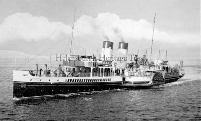 PS Jeanie Deans
The paddle steamer Jeanie Deans was built by Fairfield at Govan and launched in 1931, then extensively refitted after war service. She remained a passenger favourite on cruises from Craigendoran until the end of the 1964 season. The next year she went to the Thames and was renamed 'Queen of the South'. She was broken up in Antwerp, Belgium, in 1967.
