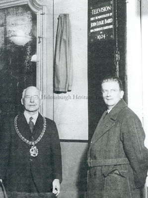 John Logie Baird at Hastings
Helensburgh-born inventor John Logie Baird is pictured at the unveiling of a plaque by the Mayor of Hastings, where Baird first demonstrated television in 1924.
