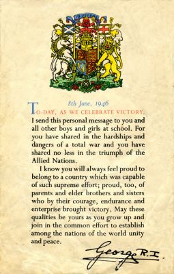 King's letter
This letter was a personal message following World War Two from King George to schoolchildren throughout Britain, sent on June 8 1946. This copy was donated to Helensburgh Heritage Trust by Trust director Cecilia Dunlop.
