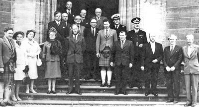 Kirking of the Council
The first ever Kirking of Helensburgh District Council at Rhu Parish Church in 1967. From left: Murdo McGregor, Margaret MacDonald, Marie Dick, Cathy Allan, chairman Billy Petrie, J.Campbell Weir, Lord Lieutenant Robert Arbuthnott, Ian Campbell MP, Frank Kane, Ken McFarlane J.McLeod Williamson, Jimmy Miller, Robert McIntyre (who supplied the image), Captain Mike Henry from Faslane, Chief Inspector Leslie Mills, Tommy Lindsay, Alex Erskine, clerk Bob Macquarrie, and Hector MacDonald.
