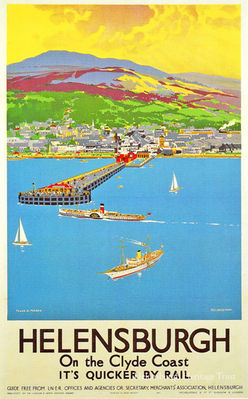 LNER rail advert
This postcard-size LNER railway advertisement for Helensburgh was the work of artist Frank H.Mason. It says that a Guide can be obtained free from LNER offices and agencies and from the secretary of the Merchants Association in Helensburgh. Date unknown.
