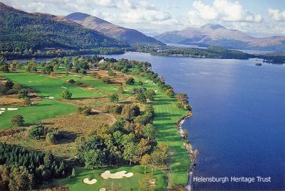 Loch Lomond Golf Club
A postcard picture of the par 5 sixth hole at the Loch Lomond Golf Club at Luss. The course occupies land previously held by Clan Colquhoun and includes the clan's seat of Rossdhu Mansion as its clubhouse. The par 71 7,100 yard course was designed by Tom Weiskopf, was opened in 1993, and has hosted the Scottish Open and the Solheim Cup. Image copyright Brian Morgan.
