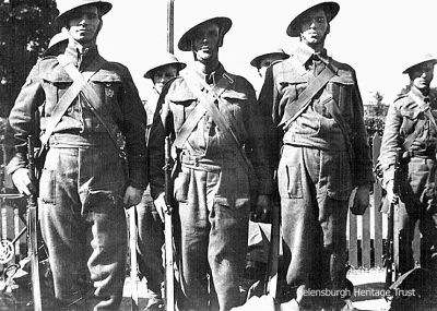 On parade
Argyll and Sutherlands Highlanders Territorials on parade outside the Lomond Street Drill Hall in September 1939. From left: Lachie McDonald, Jimmy Handyside, Jock McDonald. Image supplied by Mrs Betty Stewart, Lachie's daughter/
