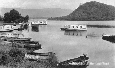 Houseboats at Luss
Houseboats moored opposite Aldochlay, near Luss, on Loch Lomond. Image date unknown.
