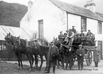 Motorman's outing
Motormen â€” engine drivers â€” on an outing pictured outside Inverbeg Hotel. Image, date unknown, supplied by Malcolm LeMay.
