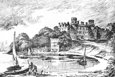 Pre-1802 Rosneath Castle
An illustration by Alex McGibbon of the original castle, which comes from W.C.Maughanâ€™s â€˜Rosneath Past and Presentâ€™, written in 1893. It was burnt down in 1802, and replaced in 1806 by London architect Joseph Bonomi with a neo-classical mansion.
