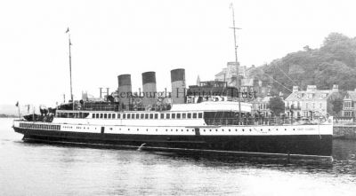 TS Saint Columba
The 785-ton turbine steamer was launched on April 9 1912 at the yard of William Denny & Bros Ltd., Dumbarton. Placed on the Campeltown run in succession to her namesake, she was requisitioned as a troop transport ship from 1915 to 1919 during which time she rammed and sank a German U-Boat. After the war she served Campbeltown, Inveraray and Ardrishaig until World War Two, when she was an accommodation ship at Greenock. She returned to the summer Ardrishaig service from 1947 until the end of the 1958 season, but was withdrawn and scrapped shortly afterwards. She is pictured arriving at Rothesay, circa 1950.
