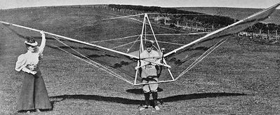 Percy Pilcher with the Bat
Percy Pilcher with his sister Ella and the Bat glider at Cardross in 1895.
