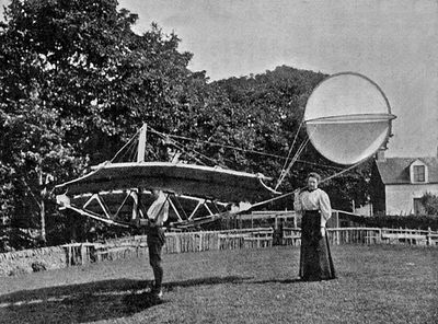 Percy Pilcher with the Bat
Percy Pilcher with his sister Ella and the Bat glider at Cardross in 1895.
