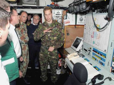 Prince William-3
HRH Prince William of Wales visited HM Naval Base Clyde at Faslane on October 19 2007 in his honorary Royal Navy capacity as Commodore-in-Chief Scotland and Submarines. He is pictured on board the Sandown class minehunter HMS Bangor, with Commodore Chris Hockley behind him, and he enjoyed a guided tour and lunch with the ship's company. Prince William is currently a serving Second Lieutenant in the Household Cavalry, also known as the Blues and Royals.



