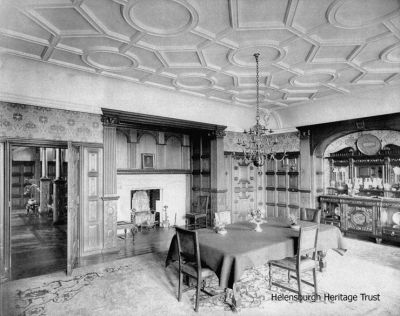 Redtower
An early image of the dining room of Redtower, 4 Douglas Drive West, Helensburgh, a red sandstone chateau-like mansion built in 1898 by distinguished local architect William Leiper for grocer James Allan. At the end of the 20th century it was bought by the Roman Catholic Diocese of Glasgow and used as a drug rehabilitation centre, but it has since reverted to private use and the name has been changed to Redtowers. Image supplied by Dr Nigel Allan.
