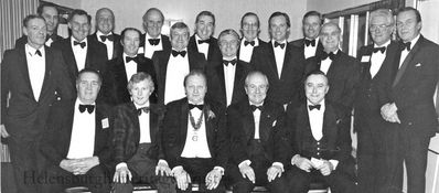 Rotary Boxing Night
Star guests including Olympic gold medalist boxer Dick McTaggart (extreme left), football managers Jock Stein and behind him Bobby Brown, and world boxing champion Jim Watt (next to Jock Stein) with president Charlie McCrea, fellow rotarians, sponsors and guests at an International Boxing Dinner organised by Helensburgh Rotary Club at the Normandy Hotel, Renfrew, on February 19 1983. The event raised Â£25,000 for the Ruth Brown Cell Processor Fund launched by Bobby's wife, a cancer sufferer, and the Erskine Hospital for disabled ex-servicemen and women. It featured an amateur international between Scotland and Ireland.
