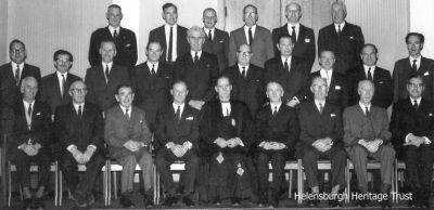 St Bride's Church Kirk Session
This image, supplied by Mary Greenwell, is thought to be of the Kirk Session of St Bride's Church at a Session Dinner in the Queen's Hotel, set up by J.Arnold Fleming as a social evening for Session members, circa 1962. Back row: Peter Slater, Jackie McKenzie, Tom Aitken, Charles Swain, David Watson, William Williamson; middle: Walter Johnson, John Allan, Malcolm Osborne, Ian Maclachlan, George Gardiner, George Christie, Hugh Hogarth, Douglas Robertson, Stanley Mill, Alasdair MacDougall; front: Jimmy White, Max Wilkinson, Norman Watt, George Speirs, the Rev Robert S.Cairns, George Primrose, Mr McColl, Ian Balfour, W.B.Gardner Henderson.
