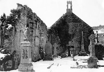 Old St Modan's
The ancient Rosneath St Modan's church was taken down in 1780, with the exception of the belfry which was preserved. It was on the site of the present pre-19th century parish church which is about 100 yards east of the old cemetery, which contains the ivy-covered ruins of the 18th century place of worship which itself succeeded a pre-Reformation structure. Image date unknown.
