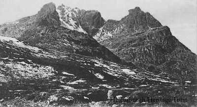 The Cobbler
The Cobbler mountain near the head of Loch Long at Arrochar, also known as Ben Arthur. It is called the Cobbler because of its resemblance, from a distance, to a cobbler at work. Image circa 1900.
