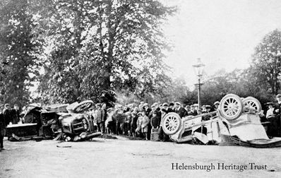 Vintage car crash
Macneur & Bryden Ltd. in East Princes Street, Helensburgh, publishers of the Helensburgh and Gareloch Times weekly newspaper, printed and published this road accident photograph as a postcard, with the heading 'The Effect of a Motor Collision at Helensburgh'. It took place on June 4 1906 at the junction of Glasgow Street and West Princes Street. The car on the left belonged to Mr F.McAlpine of Helensburgh, and the other to Mr Kirkpatrick of Lagbuie, Shandon.
