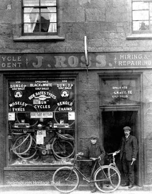 Ross Cycles
An image c.1910 of John Ross in front of his cycle shop at 33 West Princes Street, Helensburgh. Image supplied by his great-grandson Jeff Castel de Oro.
Keywords: ross cycles