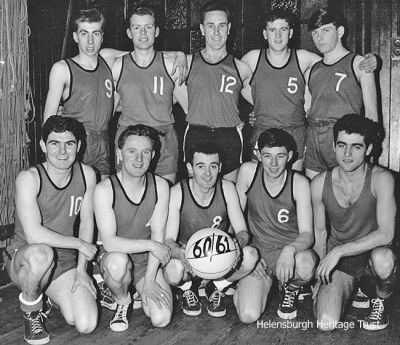 Burgh basketball
Helensburgh Baskdetball Club's senior team; back row (from left), Robert Galbraith, Willie McSporran, George Forsyth, Sandy Clow, Ian Martin; front, Gordon Fraser, ?, Jim McNeill, Richard West, Norbert Spath. Image kindly supplied by Gordon Fraser, who now lives in Sweden.
